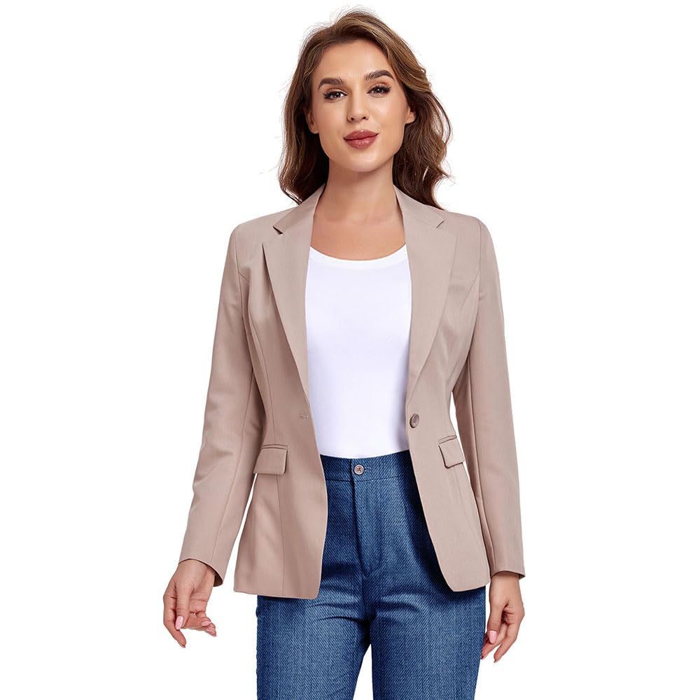 Blazer de bureau pour femmes, un bouton, revers cranté, smoking d'affaires, jolie pochette, costume Petite