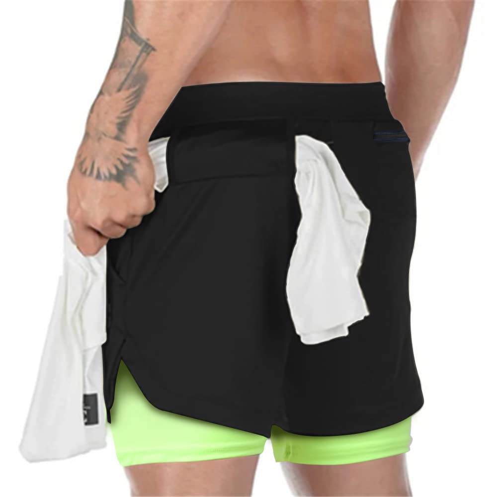 Surenow Mens Running Shorts，Workout Running Shorts for Men，2-in-1 Stealth Shorts，7-Inch Gym Yoga Outdoor Sports Shorts