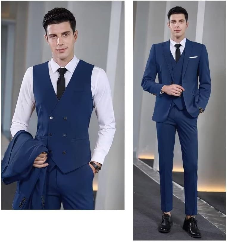 Wangyue Men's Suit Slim Fit 3 Piece Suit Double Breasted Suit One Button Formal Wedding Prom Suits