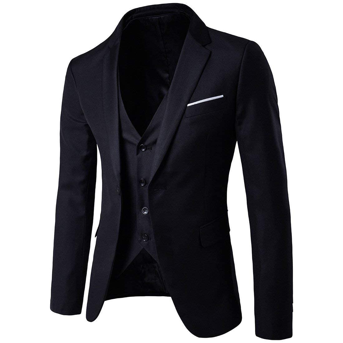 Cloudstyle Mens 3-Piece Suit Notched Lapel One Button Slim Fit Formal Jacket Vest Pants Set