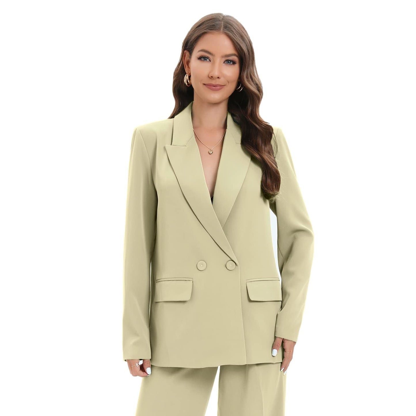 Blazer de costume surdimensionné à double boutonnage pour femme, veste à manches longues, style petit ami décontracté, blazer de travail et de bureau avec poches