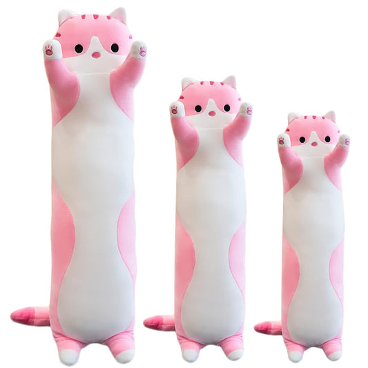 Giant Cat Pillow Plush Cartoon Kitty Sleeping Hugging Pillow, Cuddly Soft Long Kitten Body Pillow Doll Cat Cushion Toy for Kids Girlfriend (Pink, 110cm/43.3inch)