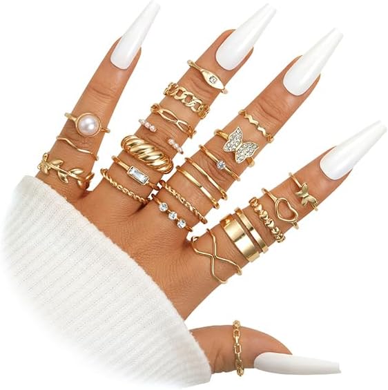 ÌF ME 24 Pcs Gold Vintage Knuckle Rings Set for Women Girls, Boho Dainty Stackable Midi Finger Rings, Snake Butterfly Signet Fashion Ring Pack Jewelry Gifts. Xpress