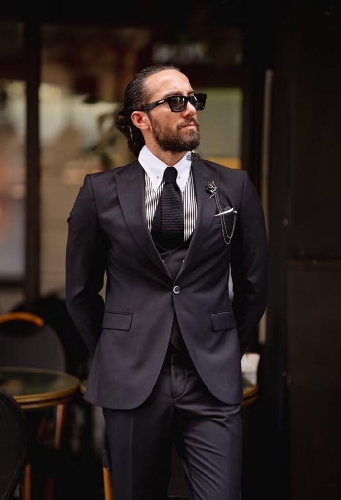 Double Breasted 3 Pieces Suit Men Slim Fit Classic One Button Jacket Blazer Vest Pants Set Formal Wedding Tuxedo