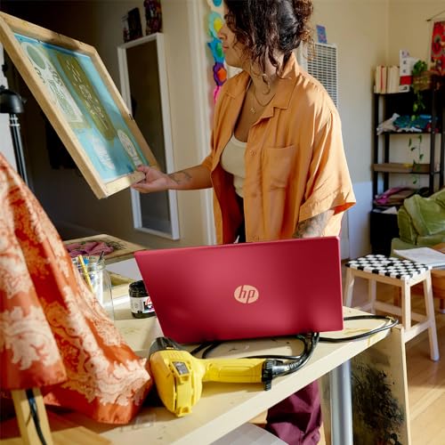 HP 15.6" Portable Laptop (Include 1 Year Microsoft 365), HD Display, Intel Quad-Core N200 Processor, 16GB RAM, 128GB Storage, Wi-Fi 5, Webcam, HDMI, Numeric Keypad, Windows 11 Home, Red