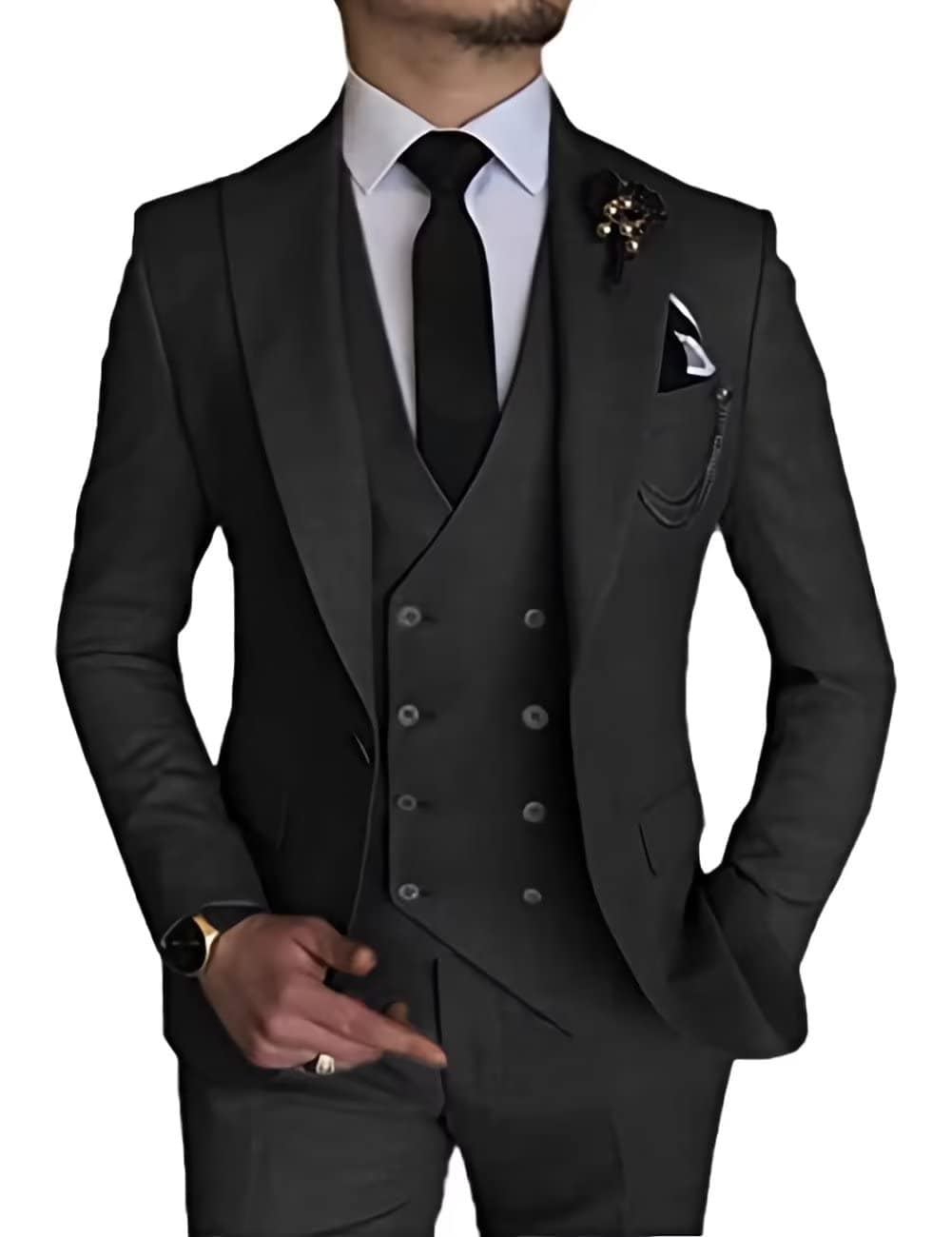 Wangyue Men's Suit Slim Fit 3 Piece Suit Double Breasted Suit One Button Formal Wedding Prom Suits