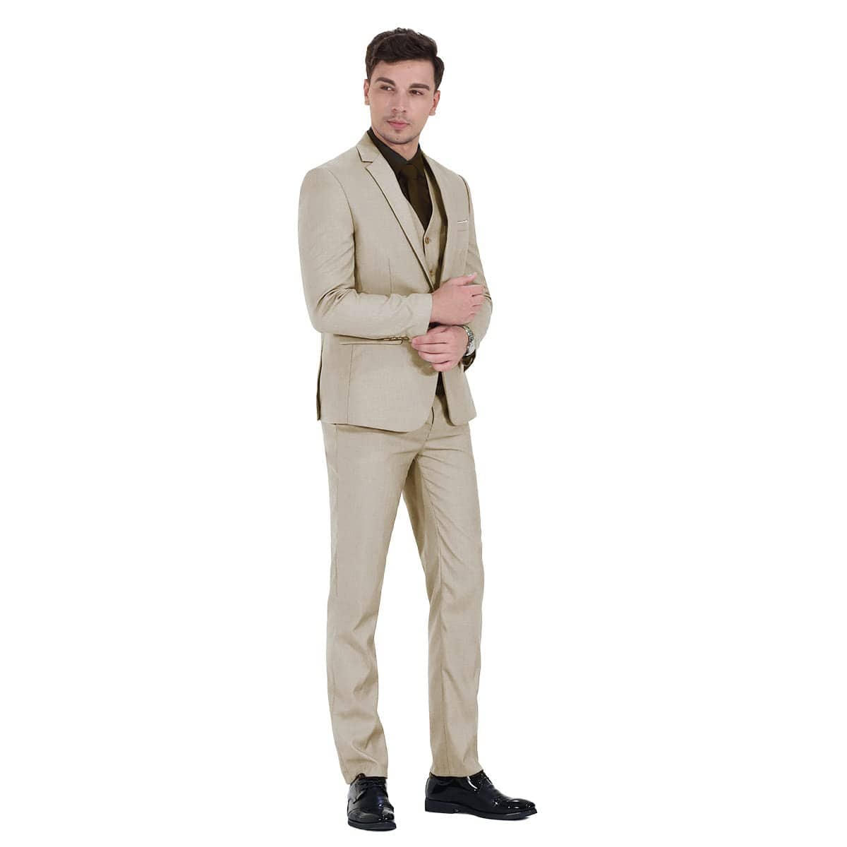 Cloudstyle Mens 3-Piece Suit Notched Lapel One Button Slim Fit Formal Jacket Vest Pants Set