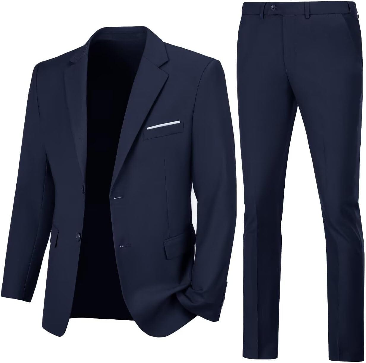 Mens Slim Fit 2 Piece Suit Two Button Notched Lapel Solid Suit Jacket Pants Set Tuxedo for Prom