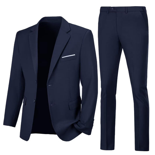 Mens Slim Fit 2 Piece Suit Two Button Notched Lapel Solid Suit Jacket Pants Set Tuxedo for Prom