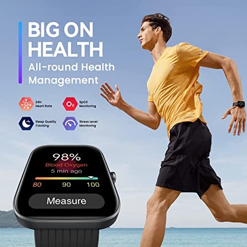 Amazfit Bip 5 Unity Smart Watch Fitness Activity Tracker con batería de 11 días, más de 120 modos deportivos, monitoreo de salud, esferas de reloj personalizables, compatible con Android y iPhone, carbón 