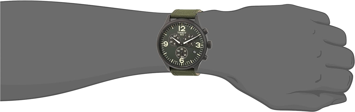 Tissot Montre à quartz Chrono XL pour homme, boîtier en acier inoxydable 316L avec revêtement PVD noir, vert, tissu, 22 (T1166173709700) 