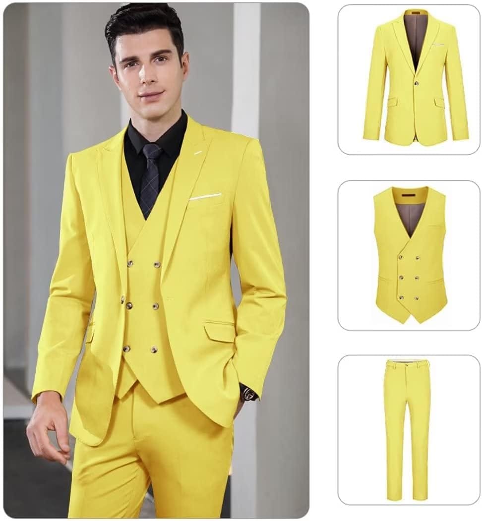 Wangyue Men's Suit Slim Fit 3 Piece Suit Double Breasted Suit One Button Formal Wedding Prom Suits