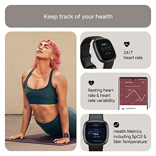 Fitbit Versa 4 Montre intelligente de fitness avec préparation quotidienne, GPS, fréquence cardiaque 24h/24 et 7j/7, plus de 40 modes d'exercice, suivi du sommeil et plus encore, rose sable/cuivre rose, taille unique (bracelets S et L inclus) 