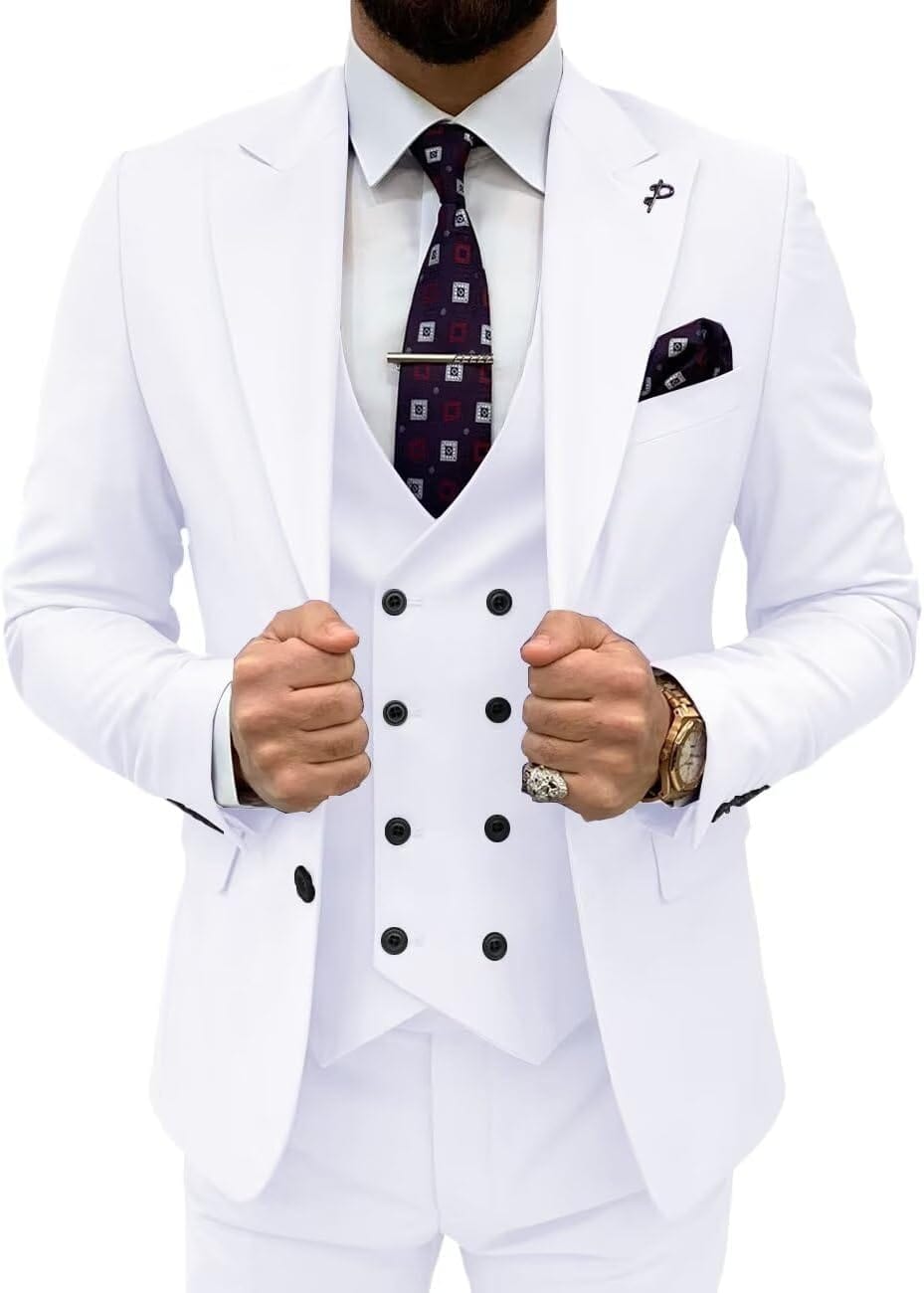 Double Breasted 3 Pieces Suit Men Slim Fit Classic One Button Jacket Blazer Vest Pants Set Formal Wedding Tuxedo