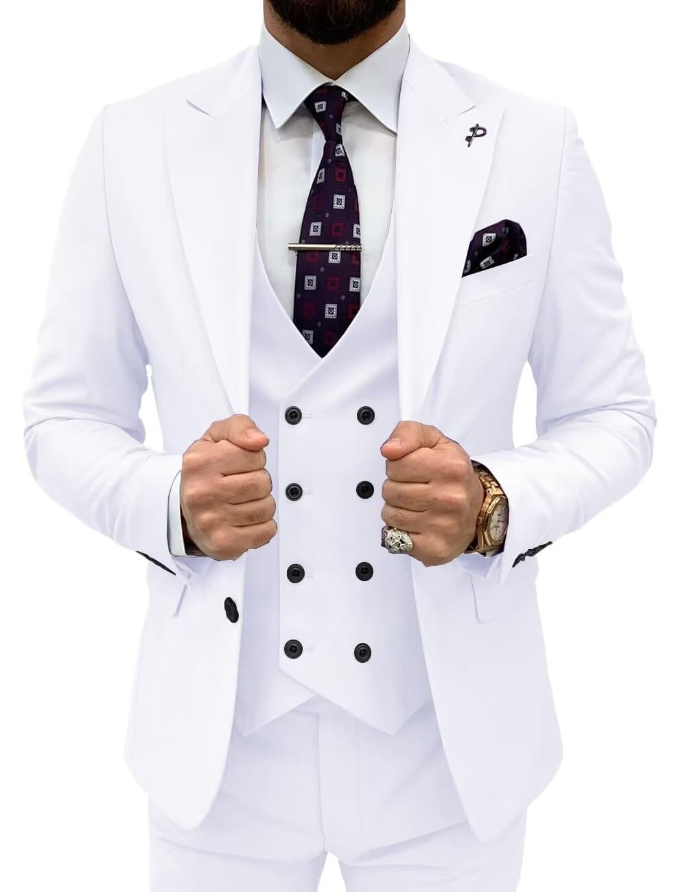 Double Breasted 3 Pieces Suit Men Slim Fit Classic One Button Jacket Blazer Vest Pants Set Formal Wedding Tuxedo