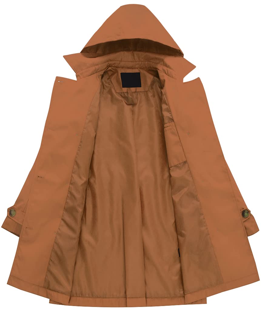 Chrisuno Trench-coat mi-long à double boutonnage pour femme avec ceinture et capuche amovible 