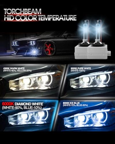 Torchbeam D3S HID Bombillas para faros delanteros, 8000 K, blanco y azul, haz alto/bajo, bombillas de repuesto de xenón con base de stents de metal, para coche de 12 V, paquete de 2 