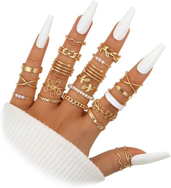 ÌF ME 24 Pcs Gold Vintage Knuckle Rings Set for Women Girls, Boho Dainty Stackable Midi Finger Rings, Snake Butterfly Signet Fashion Ring Pack Jewelry Gifts. Xpress