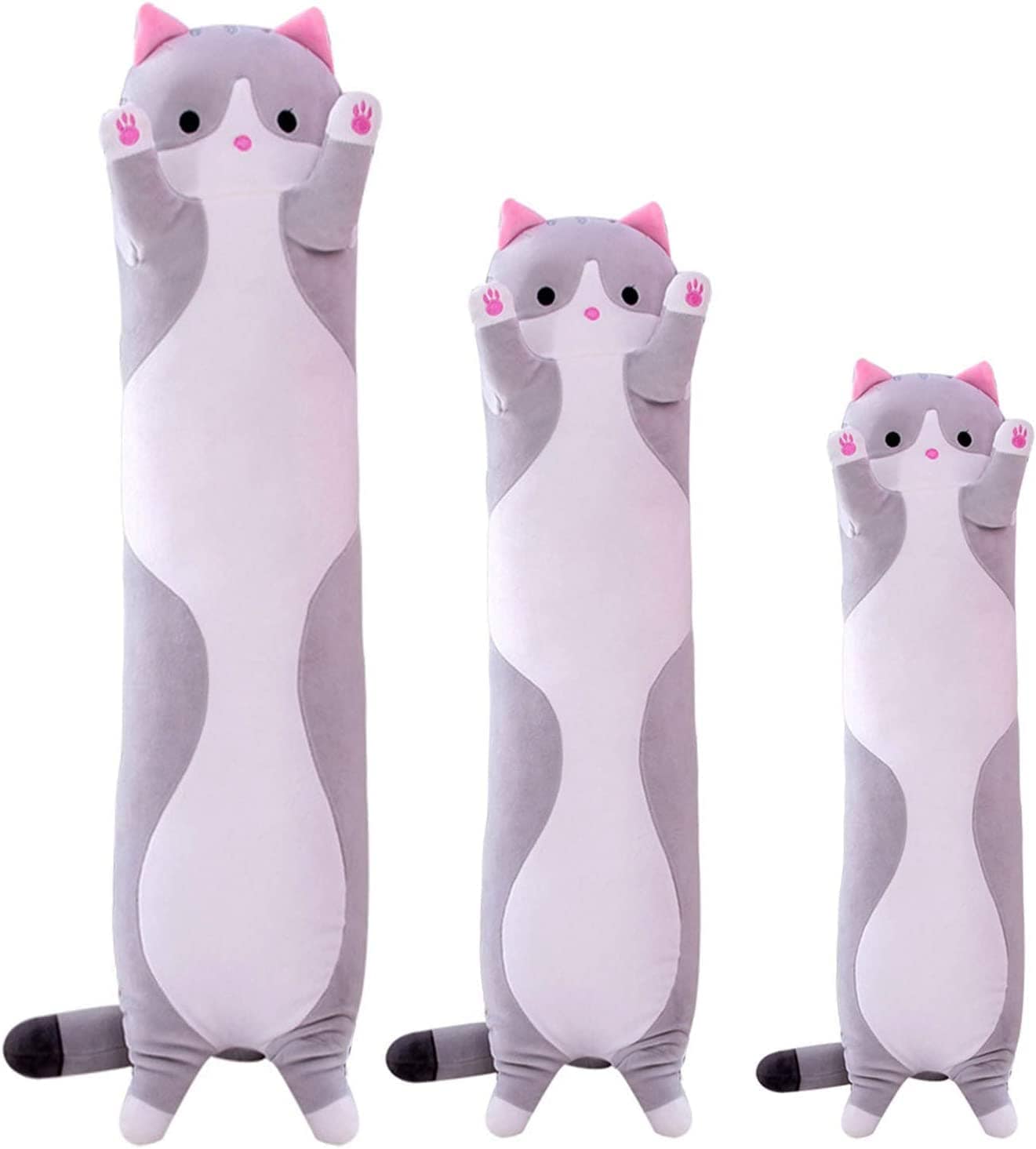 Giant Cat Pillow Plush Cartoon Kitty Sleeping Hugging Pillow, Cuddly Soft Long Kitten Body Pillow Doll Cat Cushion Toy for Kids Girlfriend (Pink, 110cm/43.3inch)