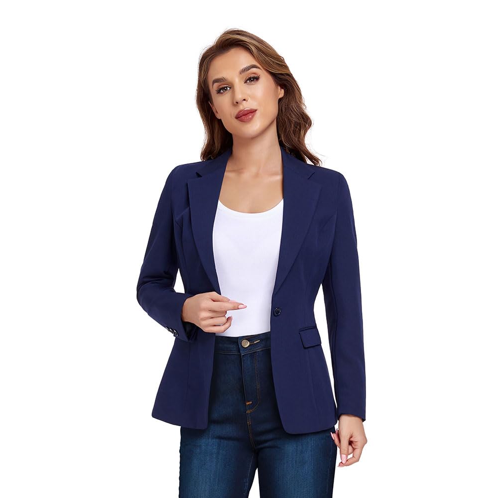 Blazer de oficina para mujer, con un botón, solapa con muescas, para negocios, esmoquin, informal, chaqueta, traje pequeño