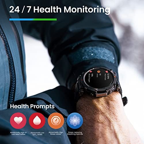 Amazfit T-Rex Ultra Smart Watch for Men, 20-Day Battery Life, 30m Freediving, Dual-Band GPS & Offline Map Support, Mud-Resistant 100m Water-Resistant, Military-Grade Outdoor Sports Watch, Black