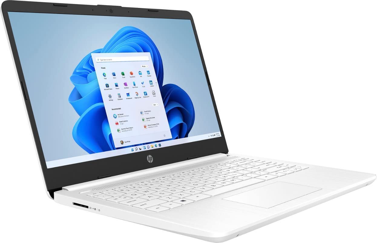 Ordinateur portable HP 14, Intel Celeron N4020, 4 Go de RAM, 64 Go de stockage, écran HD micro-bord de 14 pouces, Windows 11 Famille, fin et portable, graphiques 4K, un an de Microsoft 365 (14-dq0040nr, blanc flocon de neige) 