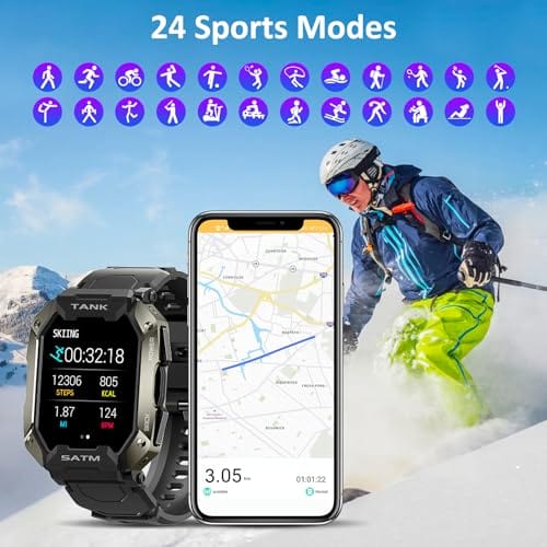 AMAZTIM Smart Watch, 60 Days Extra-Long Battery, 50M Waterproof, Rugged Military Bluetooth Call(Answer/Dial Calls),1.85" Ultra Large HD Display, AI Voice Assistant,Compatible for Android and iOS(Red)