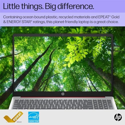 Ordinateur portable HP 15,6" (comprend 1 an Microsoft 365), écran HD, processeur Intel Quad-Core N200, 16 Go de RAM, 128 Go de stockage, Wi-Fi 5, webcam, HDMI, pavé numérique, Windows 11 Famille, rouge 