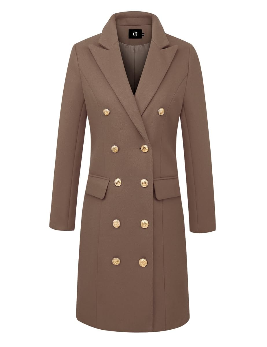 IDEALSANXUN Womens Fall Winter Wool Coats Double Breasted Midi Peacoat Trench Coats