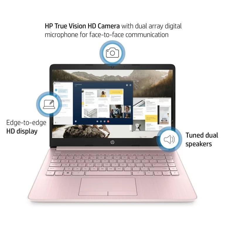 Laptop HP 14, Intel Celeron N4020, 4 GB de RAM, 64 GB de almacenamiento, pantalla HD Micro-edge de 14 pulgadas, Windows 11 Home, delgada y portátil, gráficos 4K, un año de Microsoft 365 (14-dq0040nr, blanco copo de nieve) 