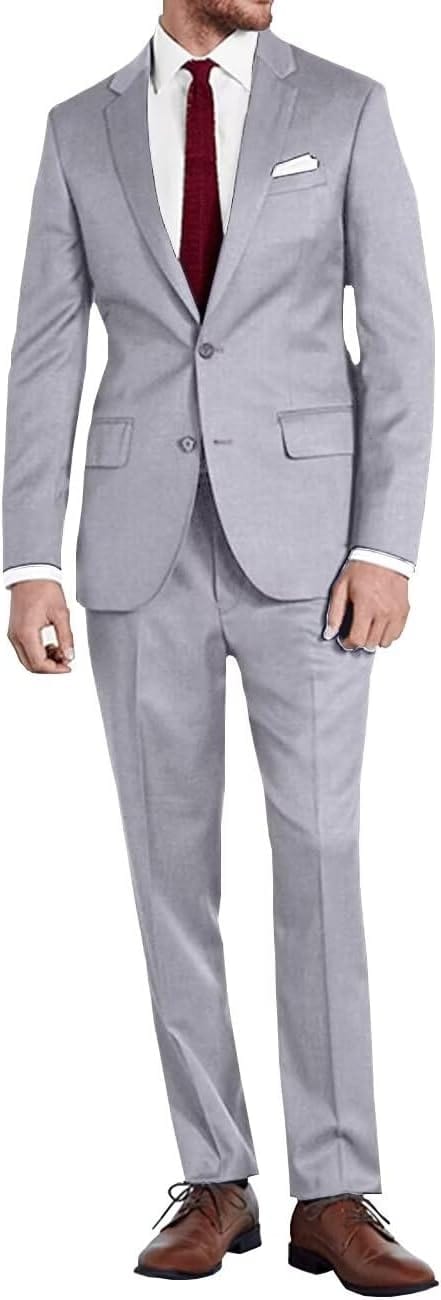 Mens Slim Fit 2 Piece Suit Two Button Notched Lapel Solid Suit Jacket Pants Set Tuxedo for Prom