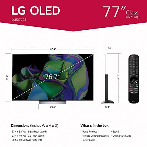 LG C3 Series 65-Inch Class OLED evo 4K Processor Smart Flat Screen TV for Gaming with Magic Remote AI-Powered OLED65C3PUA, 2023 with Alexa Built-in