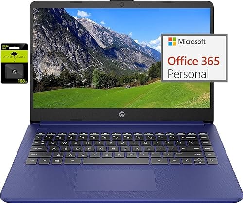 HP más nuevo portátil ultraligero de 14" para estudiantes y empresas, Intel Quad-Core N4120, 8 GB de RAM, 192 GB de almacenamiento (64 GB eMMC+128 GB Micro SD), 1 año de Office 365, cámara web, HDMI, WiFi, USB-A y C, Win 11 S 