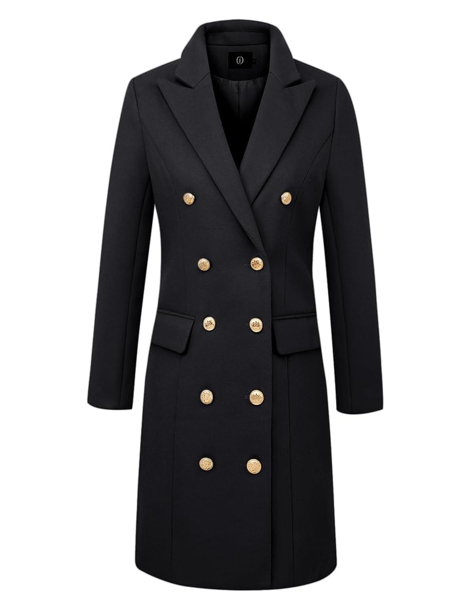 IDEALSANXUN Manteaux en laine pour femme Automne-Hiver Double boutonnage Midi Caban Trench Coats