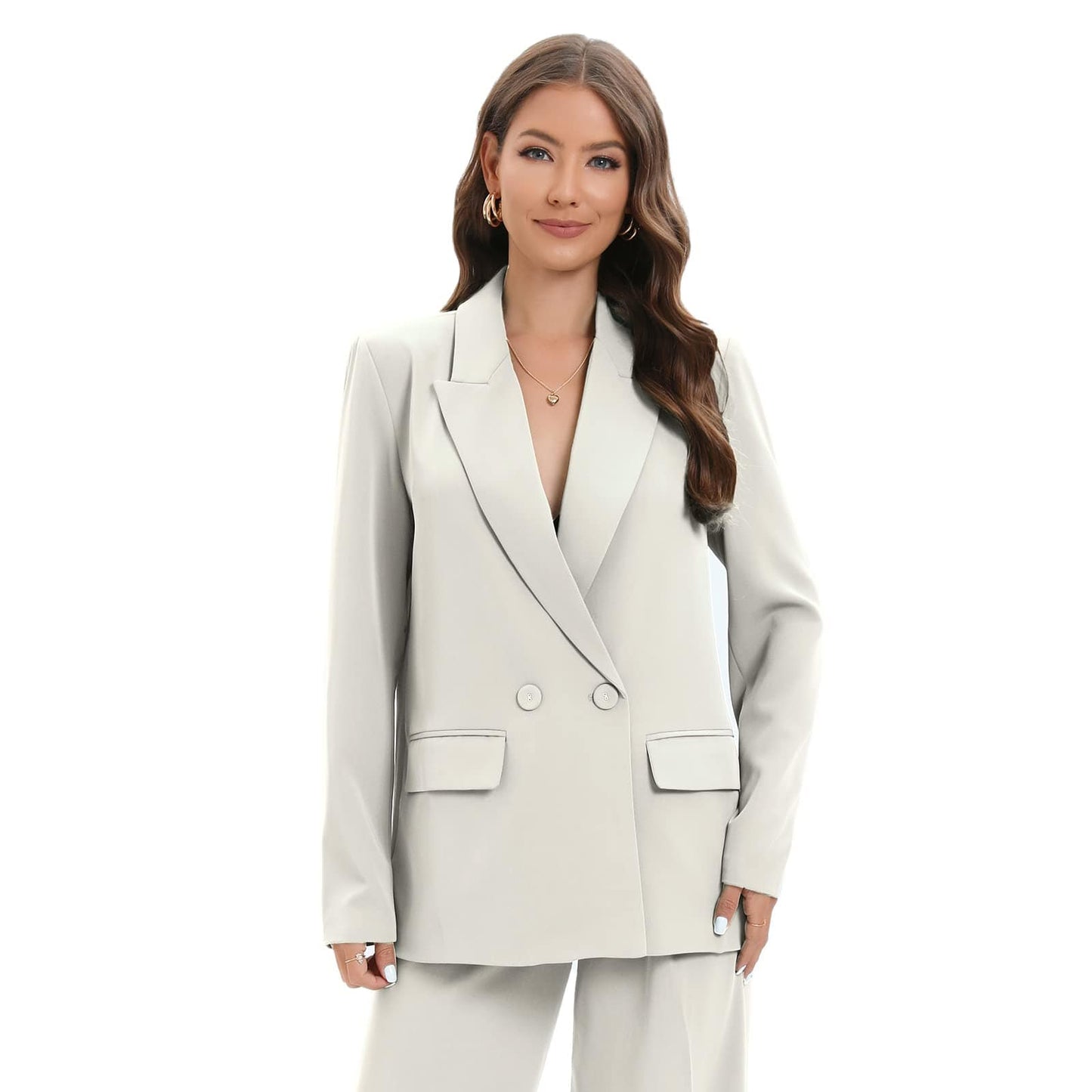 Blazer de costume surdimensionné à double boutonnage pour femme, veste à manches longues, style petit ami décontracté, blazer de travail et de bureau avec poches