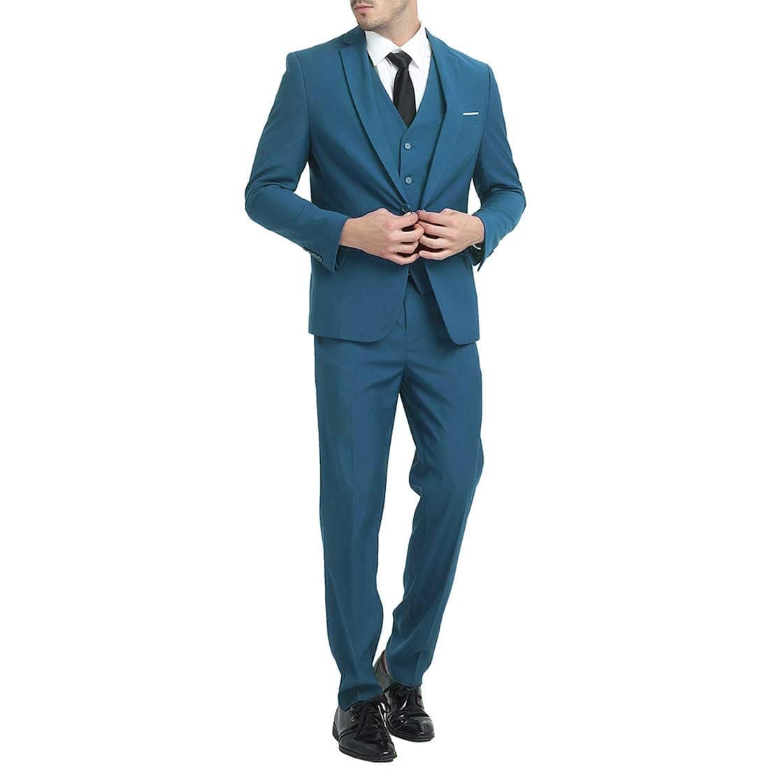 Cloudstyle Mens 3-Piece Suit Notched Lapel One Button Slim Fit Formal Jacket Vest Pants Set