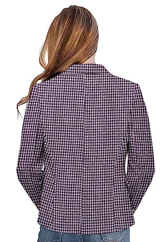 CRAZY GRID Veste blazer décontractée pour femme - Bouton doré - Manches longues - Bureau de travail - Revers ouvert sur le devant