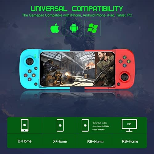 Megadream Manette de jeu mobile pour iPhone iOS Android PC : fonctionne avec iPhone 15/14/13/12/11/X, iPad, Samsung Galaxy, TCL, tablette, Call of Duty, Black Desert Mobile – Jouez directement (gris) 