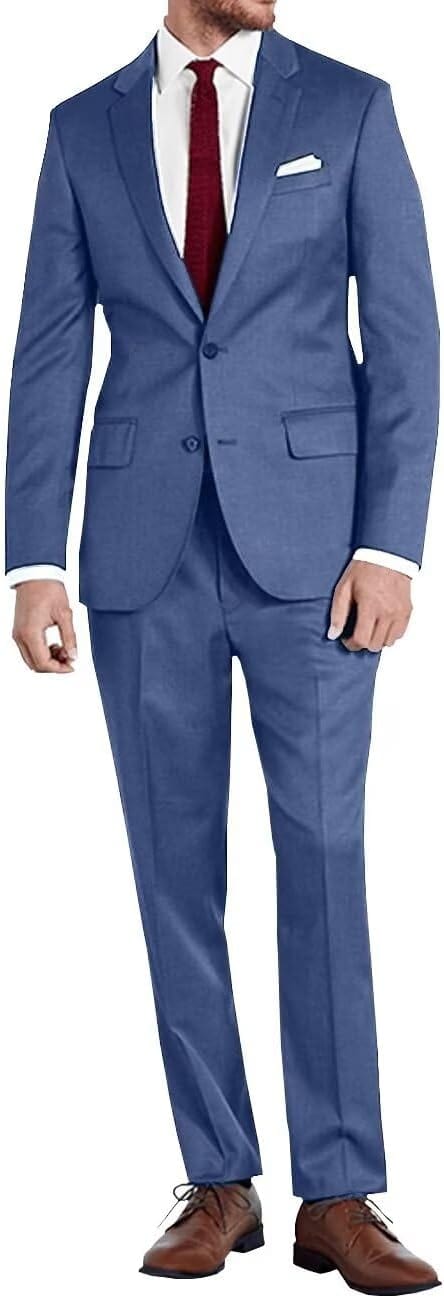 Mens Slim Fit 2 Piece Suit Two Button Notched Lapel Solid Suit Jacket Pants Set Tuxedo for Prom