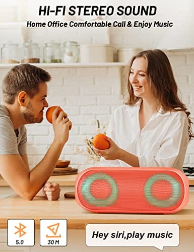 Altavoces Bluetooth con luz, Bluetooth inalámbrico portátil de 30 W (rango de 100 pies), sonido estéreo fuerte, altavoces de ducha impermeables IPX7, luces rítmicas multicolores RGB, tiempo de reproducción de 1000 minutos para interiores y exteriores 