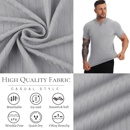 Muscle Polo Shirts for Men Slim Fit Short Sleeve Golf Shirts Men Dry Fit Shirts Casual Stylish Clothes