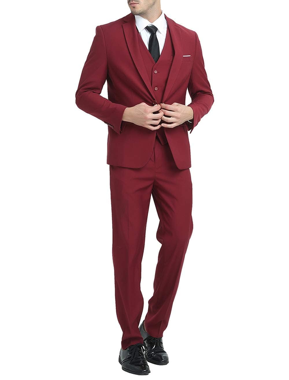 Cloudstyle Mens 3-Piece Suit Notched Lapel One Button Slim Fit Formal Jacket Vest Pants Set