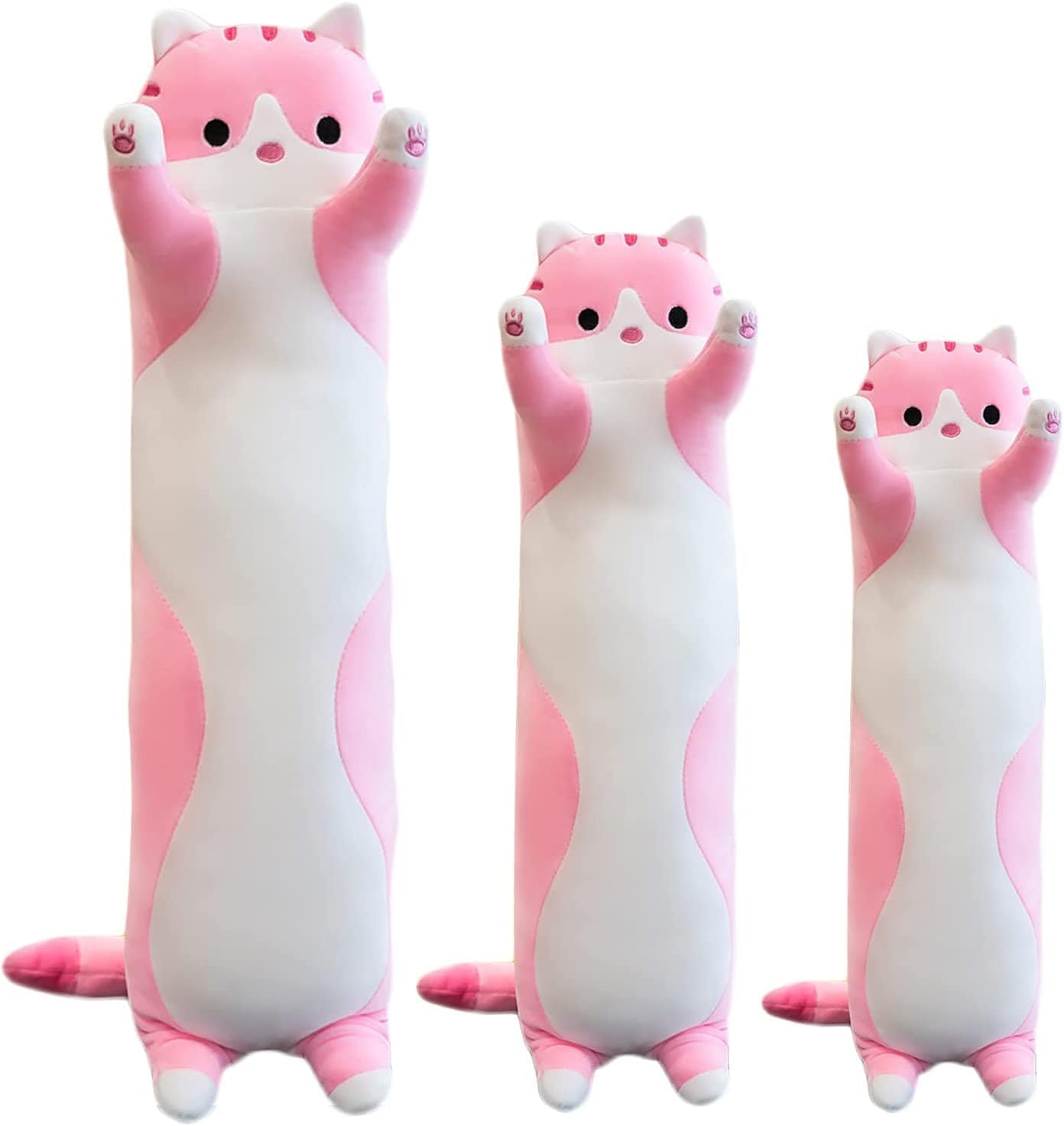 Giant Cat Pillow Plush Cartoon Kitty Sleeping Hugging Pillow, Cuddly Soft Long Kitten Body Pillow Doll Cat Cushion Toy for Kids Girlfriend (Pink, 110cm/43.3inch)