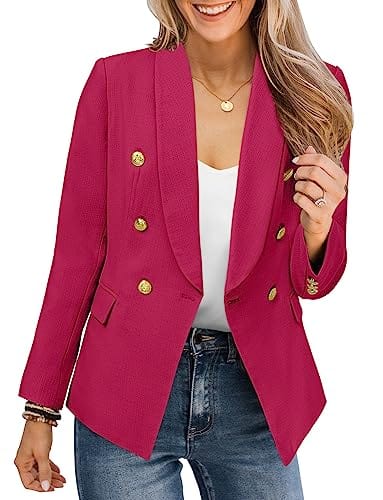 CRAZY GRID Womens Casual Blazer Jacket Gold Button Long Sleeve Work 0ffice Blazer Lapel Open Front Jacket