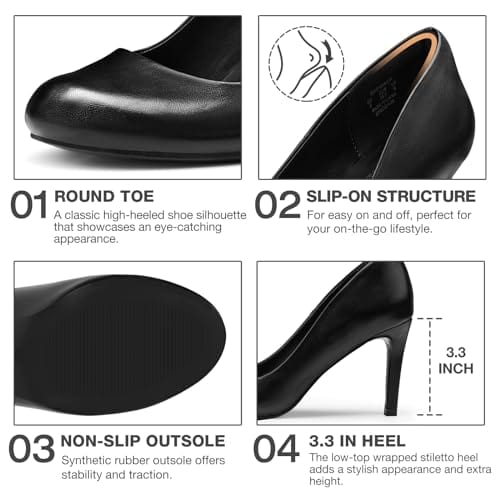 Women's Round Toe Comfortable Stiletto Heels Closed Toe Dress Pumps Shoes for Wedding Work Office Business