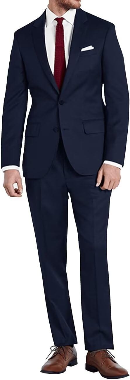 Mens Slim Fit 2 Piece Suit Two Button Notched Lapel Solid Suit Jacket Pants Set Tuxedo for Prom