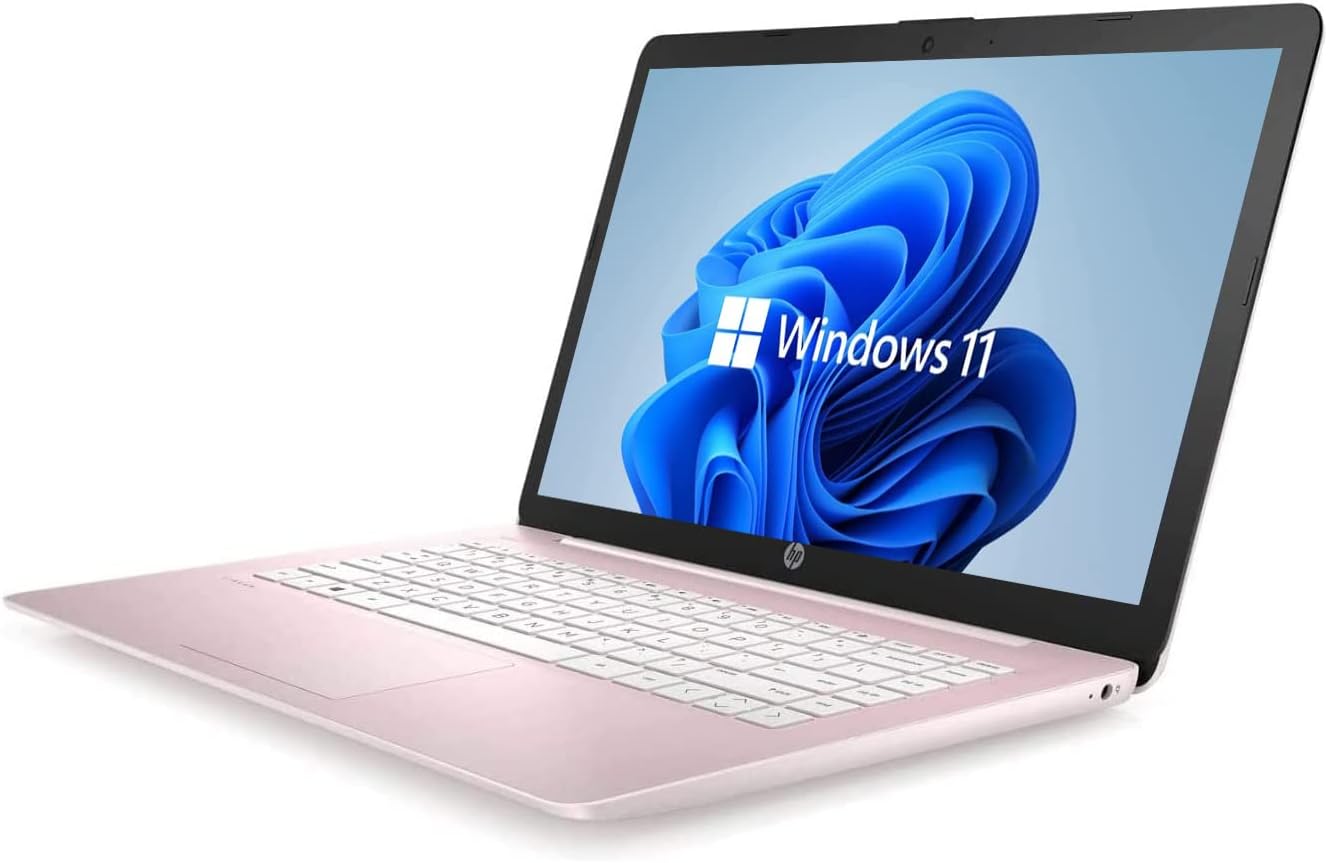 HP más nuevo portátil HD de 14", Windows 11, procesador Intel Celeron de doble núcleo de hasta 2,60 GHz, 4 GB de RAM, 64 GB SSD, cámara web, Dale Pink (renovado) (Dale Pink) 