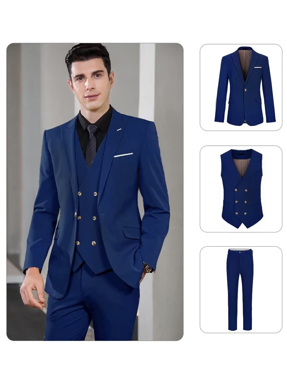 Wangyue Men's Suit Slim Fit 3 Piece Suit Double Breasted Suit One Button Formal Wedding Prom Suits