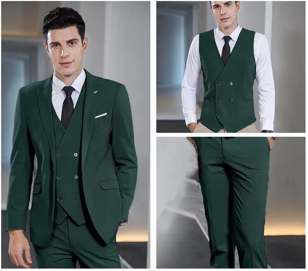 Wangyue Men's Suit Slim Fit 3 Piece Suit Double Breasted Suit One Button Formal Wedding Prom Suits