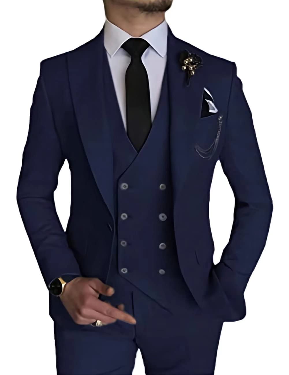 Wangyue Men's Suit Slim Fit 3 Piece Suit Double Breasted Suit One Button Formal Wedding Prom Suits